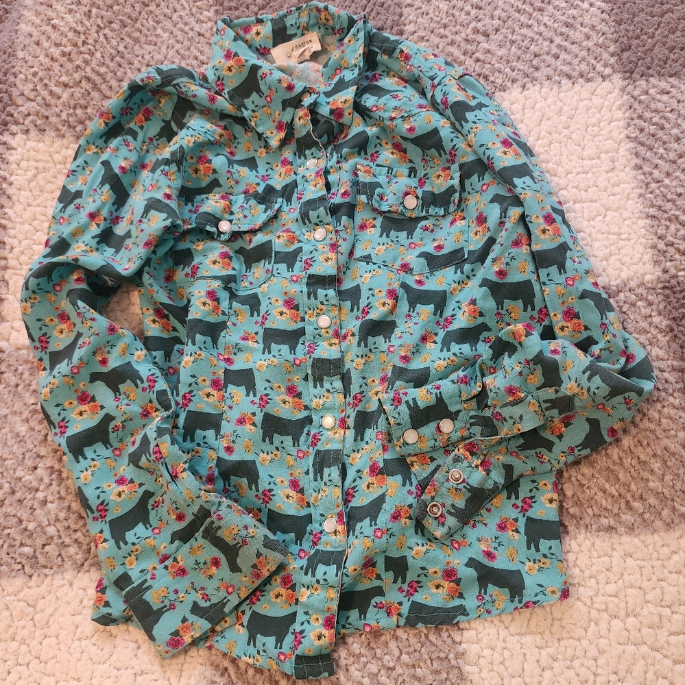 Cotton & Rye Girls' Show Heifer Long Sleeve Pearl Snap Western Shirt